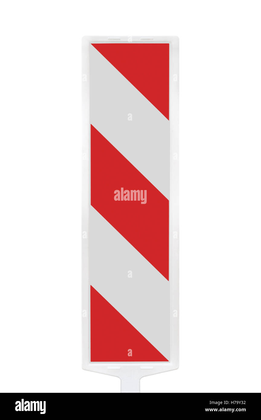 Fonctionnement Sécurité routière post poteau vertical détour, barrière en construction panneau panneau d'avertissement, rouge, blanc à rayures diagonales signage Banque D'Images