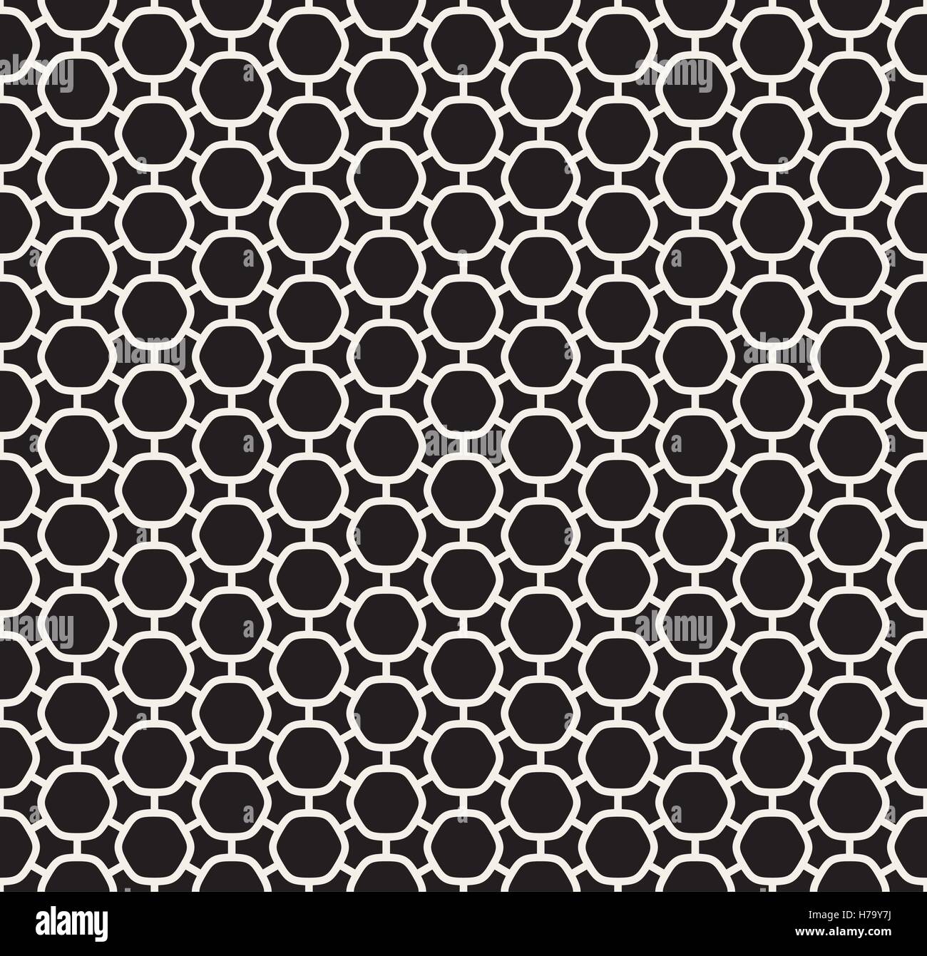 Seamless Vector arrondi noir et blanc ligne hexagonal simple modèle Connected Grid Illustration de Vecteur