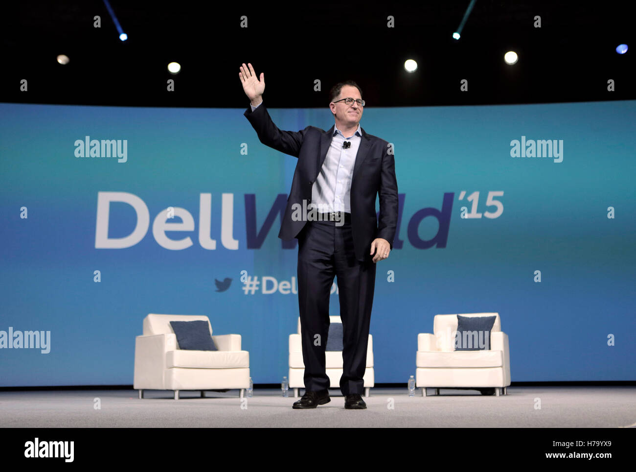 Michael Dell, fondateur et PDG de Dell Inc. Dell, prend la parole lors de la conférence mondiale de la technologie de 2015 à Austin, Texas. Banque D'Images