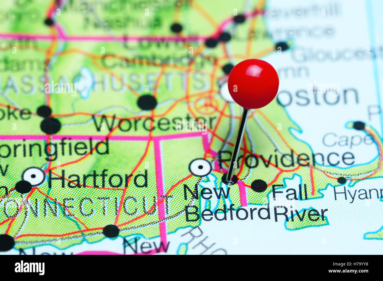 New Bedford sur une carte de Massachusetts, États-Unis Banque D'Images