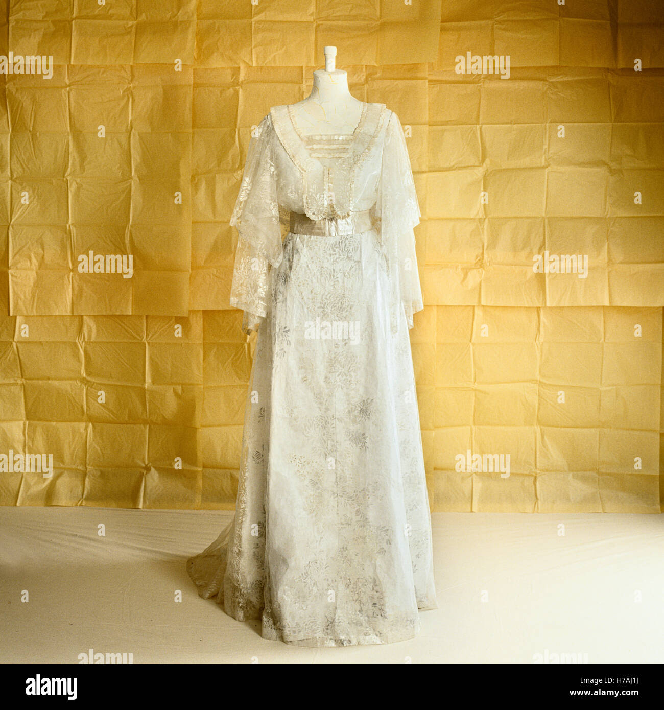 Robe de jour en soie avec motif floral, pâle réplique historique robe de papier par Isabelle de Borchgrave Banque D'Images