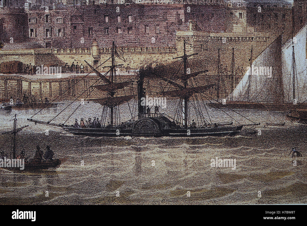 Bateau à vapeur. Tamise. Gravure de Charles Rivière, 19e siècle. Londres Banque D'Images