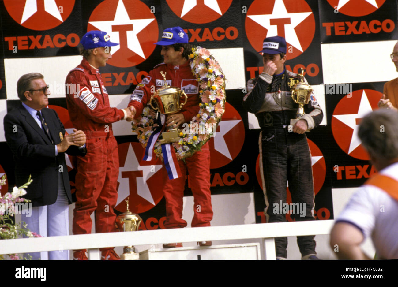 1984 Prost GP Néerlandais Podium 1ère 2ème de Niki Lauda McLaren MP4-2s Banque D'Images