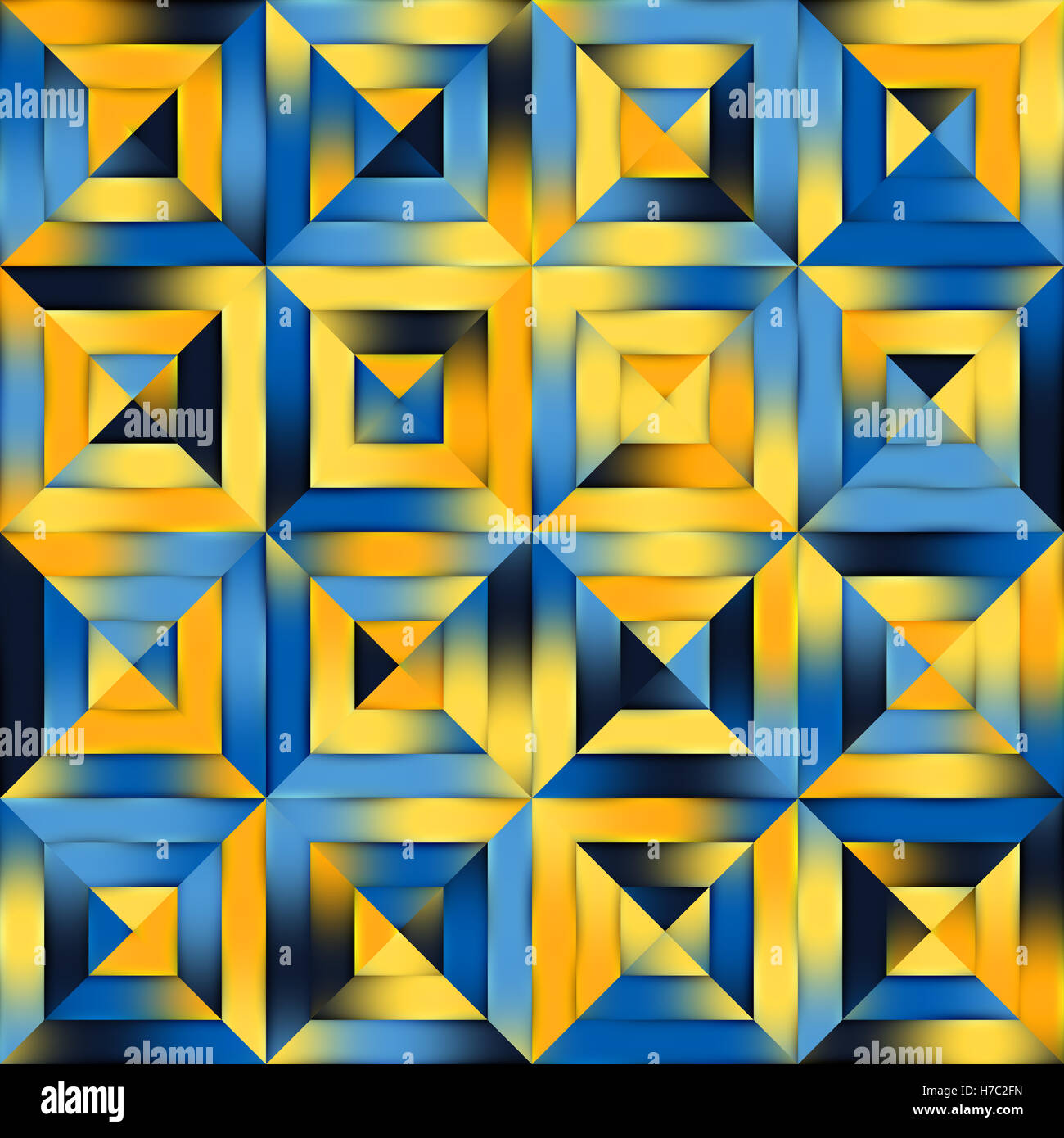Bleu Jaune transparent Raster Gradient Quilt Patchwork géométrique diagonale carré Banque D'Images
