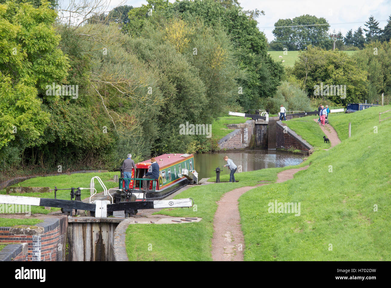 Tardebigge écluses sur le Canal de Worcester et Birmingham au printemps, Worcestershire, Angleterre, RU Banque D'Images