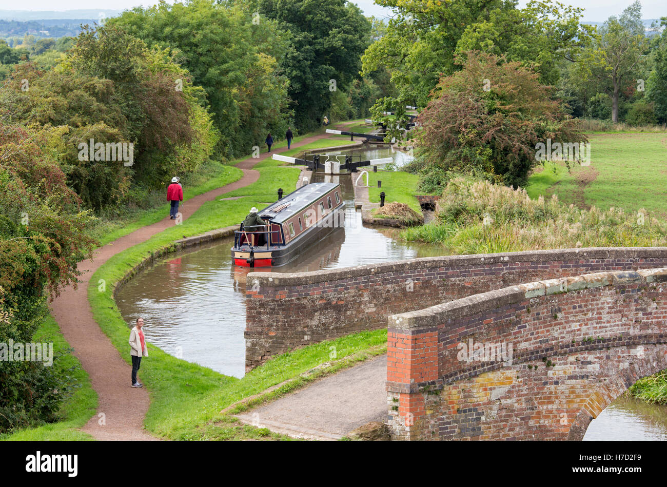 Tardebigge écluses sur le Canal de Worcester et Birmingham au printemps, Worcestershire, Angleterre, RU Banque D'Images