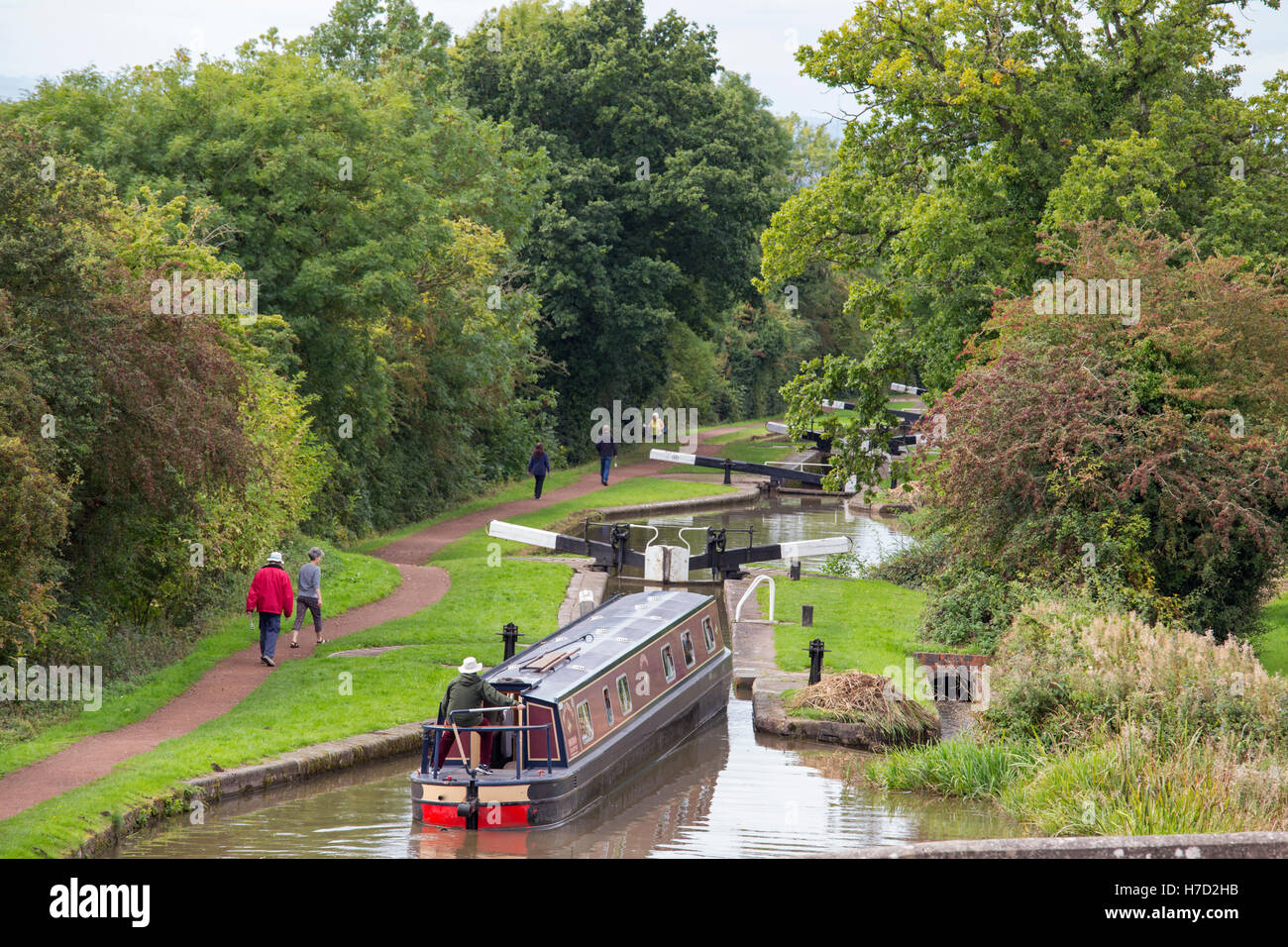 Tardebigge écluses sur le Canal de Worcester et Birmingham au printemps, Worcestershire, Angleterre, RU Banque D'Images