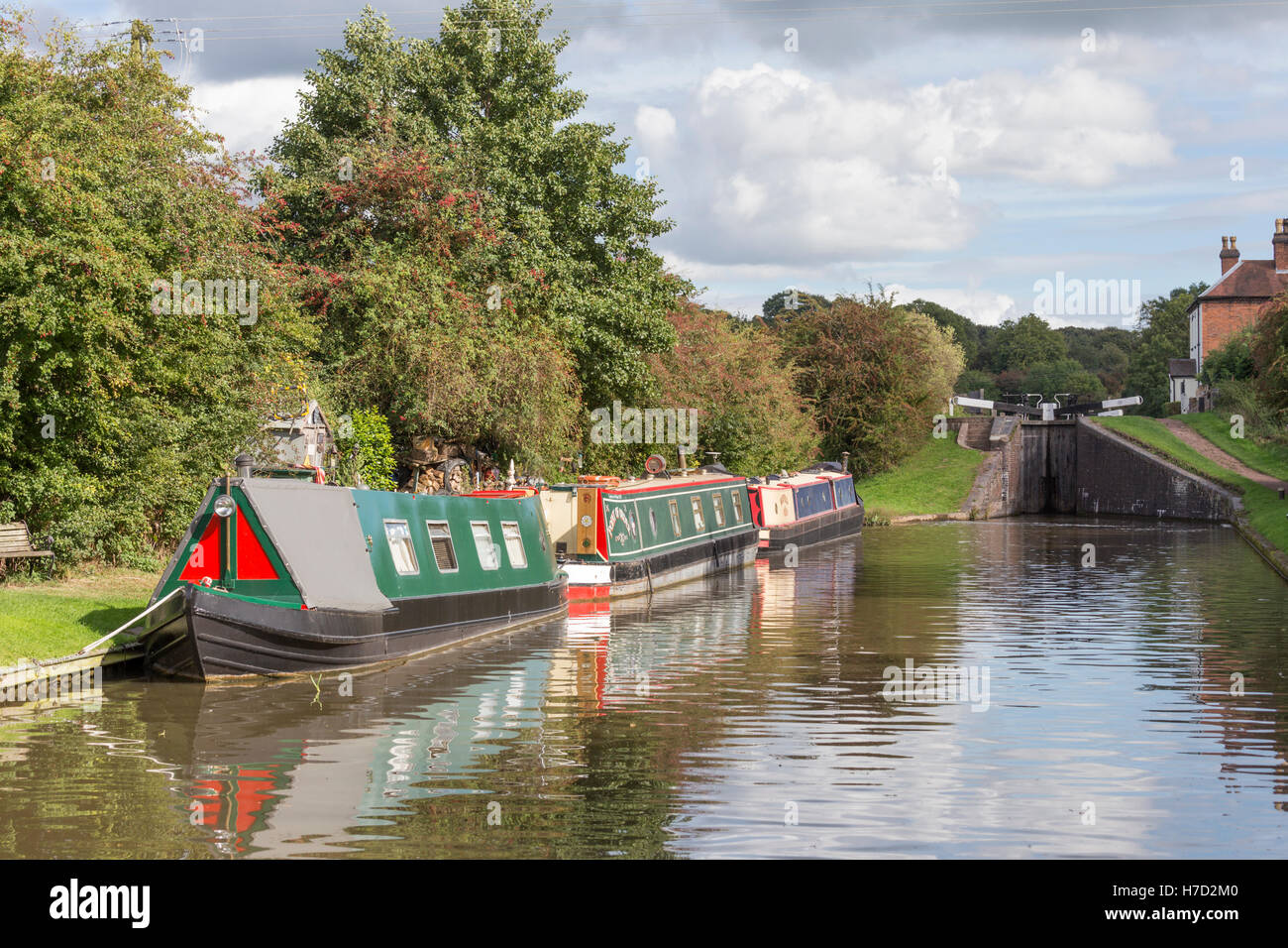 Haut Tardebigge écluse sur le Canal de Worcester et Birmingham au printemps, Worcestershire, Angleterre, RU Banque D'Images