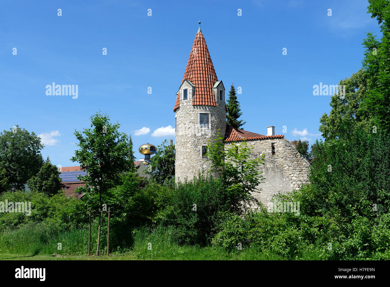 Mur de la ville et de la tour, Abensberg, Thuringe, Bavière, Allemagne Banque D'Images