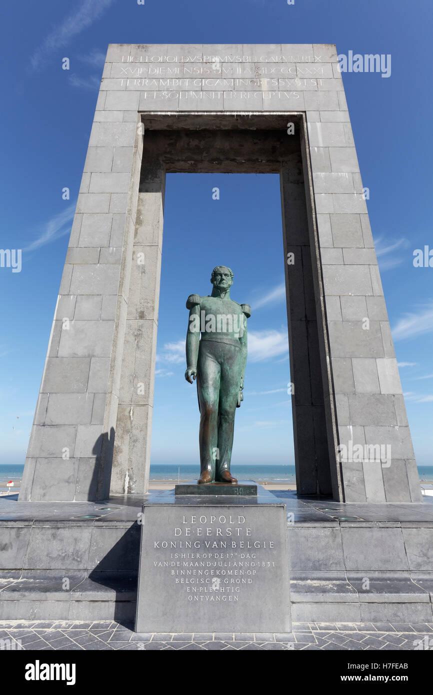 Monument de Léopold I, De Panne, côte belge, Flandre occidentale, Flandre orientale, Belgique Banque D'Images