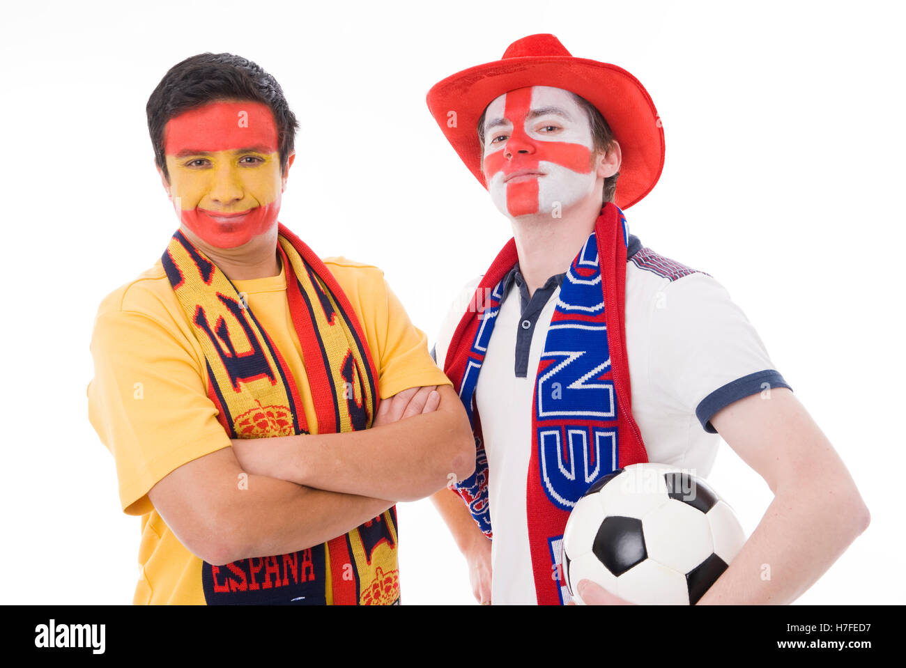 Des fans de football, l'Espagne et l'Angleterre, soccer ball Banque D'Images