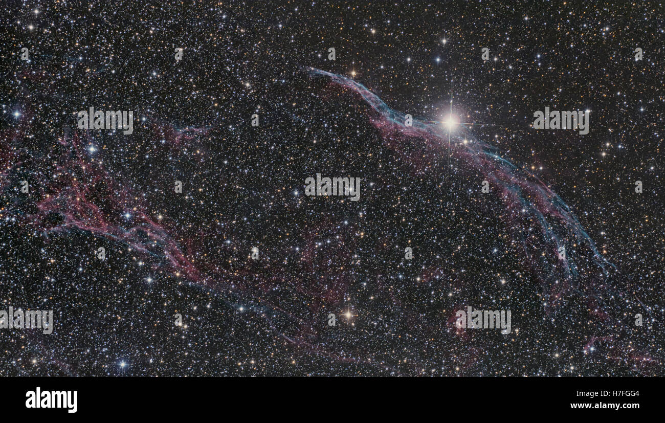 Objet de l'espace lointain nébuleuse NGC 6960 (Voile) dans la constellation du Cygne Banque D'Images