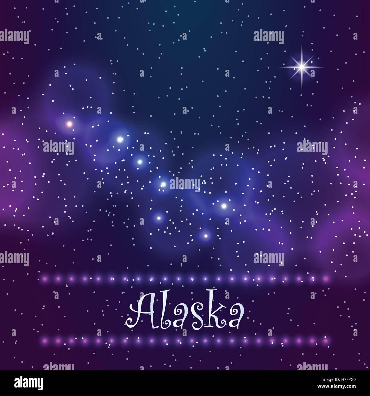 La constellation de la Grande Ourse et Polaris. Symbole de l'Alaska. Eps10 vector Illustration. Illustration de Vecteur