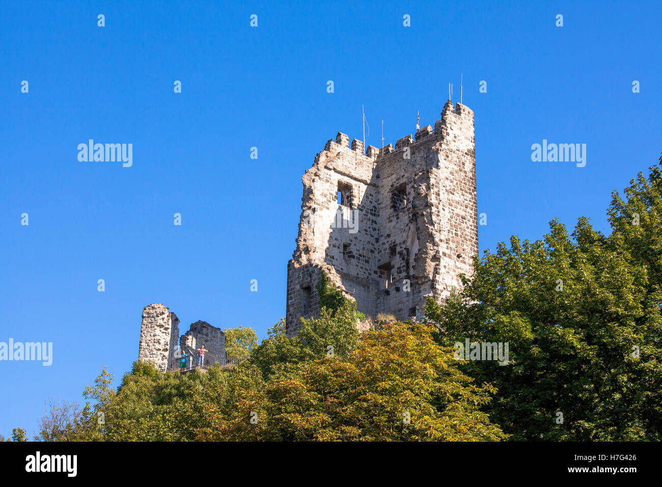 L'Allemagne, de la ruine des Siebengebirge, château à la montagne Drachenfels. Banque D'Images