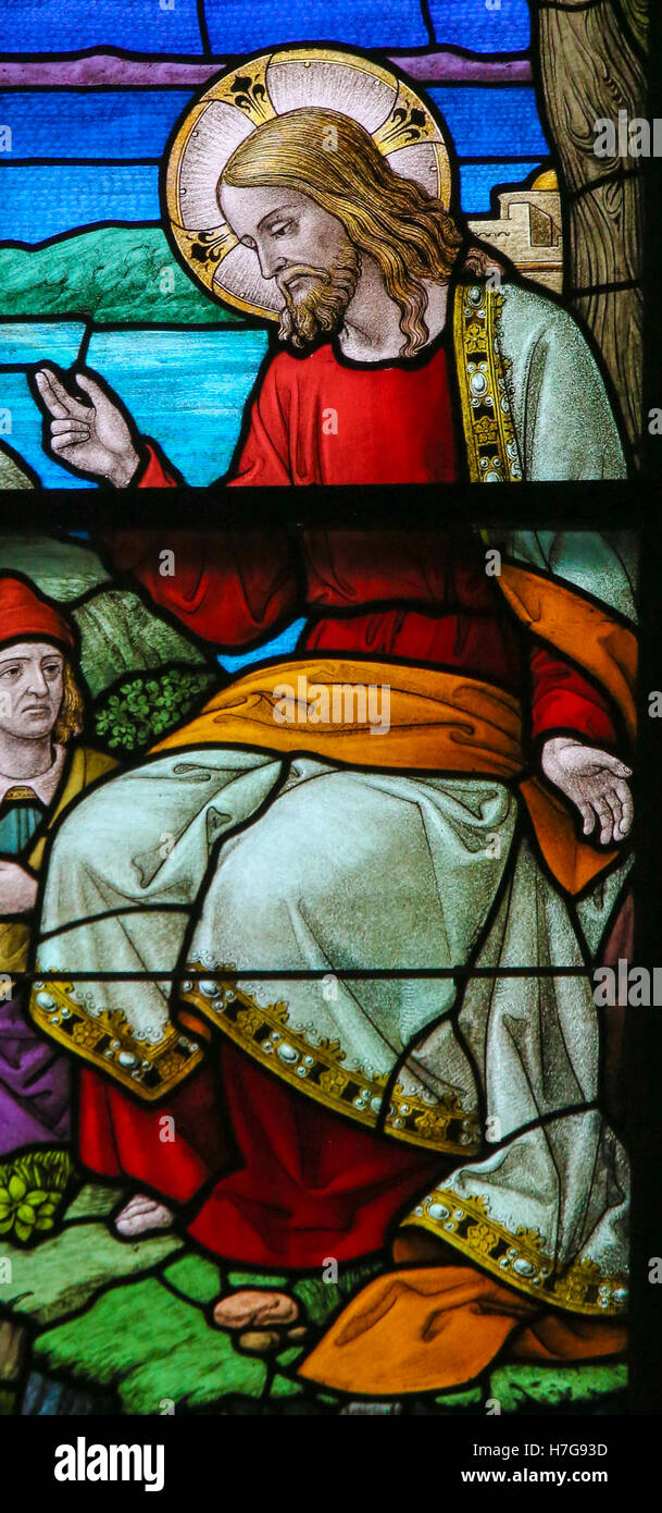 Vitrail représentant Jésus Christ dans la Cathédrale de Saint Rumbold à Mechelen, Belgique. Banque D'Images