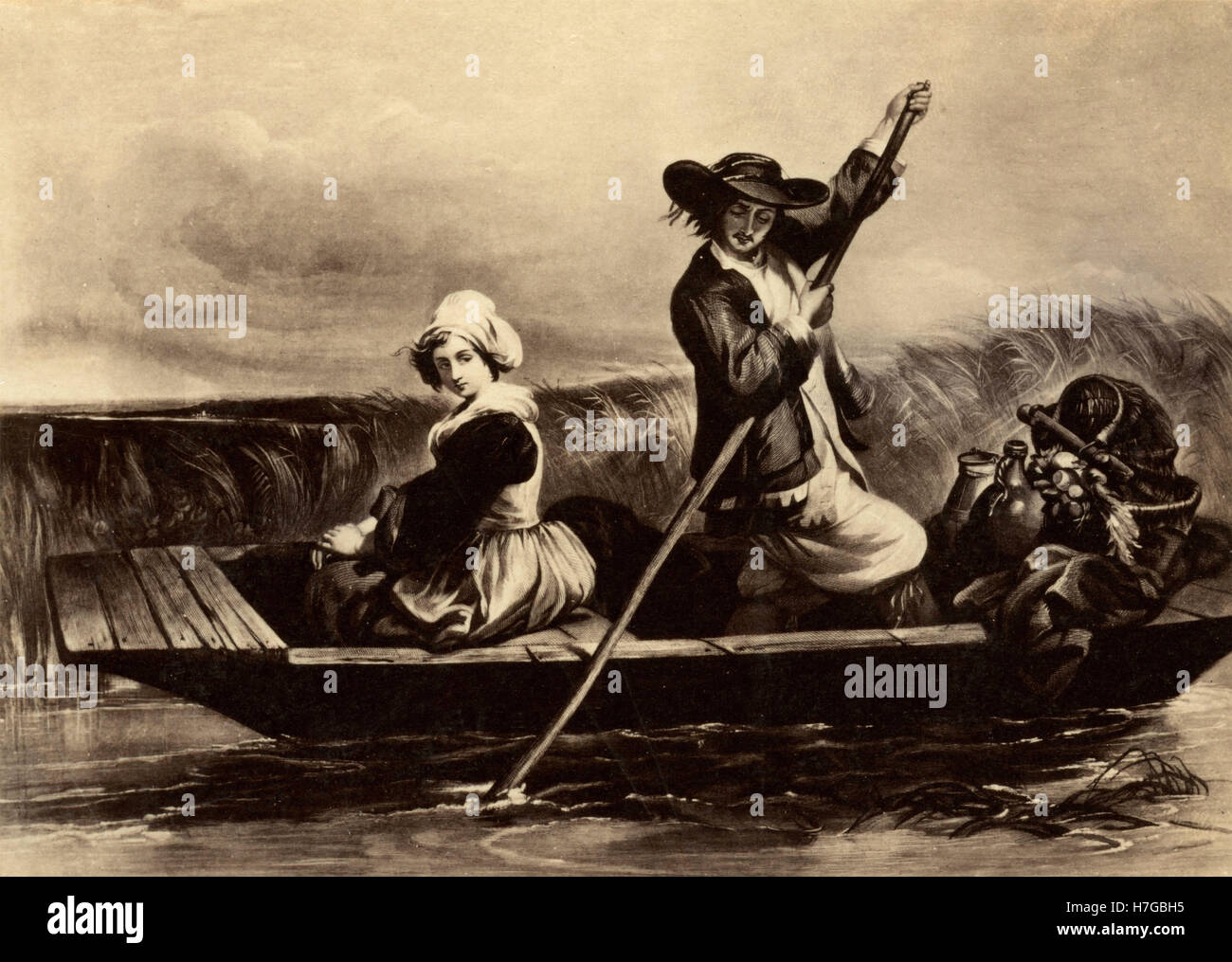 À contre courant, eau-forte Banque D'Images