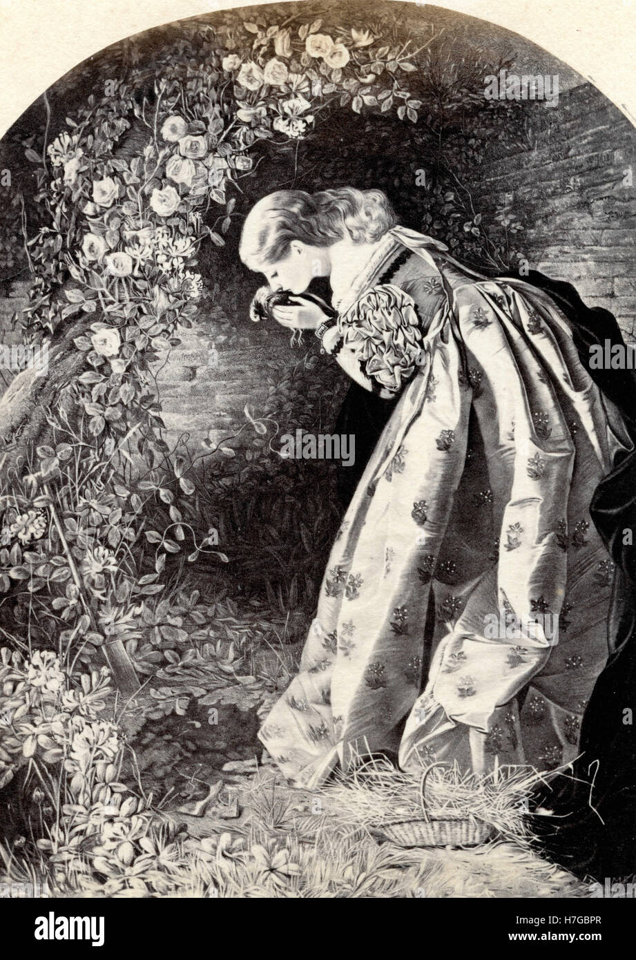 Fille avec oiseau mort, imprimer Banque D'Images