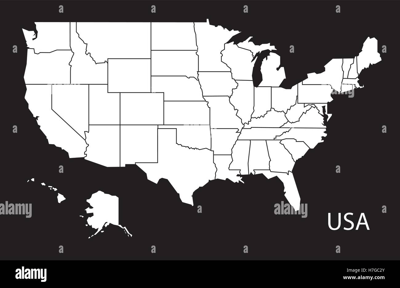 USA Map avec les membres noir blanc Illustration de Vecteur
