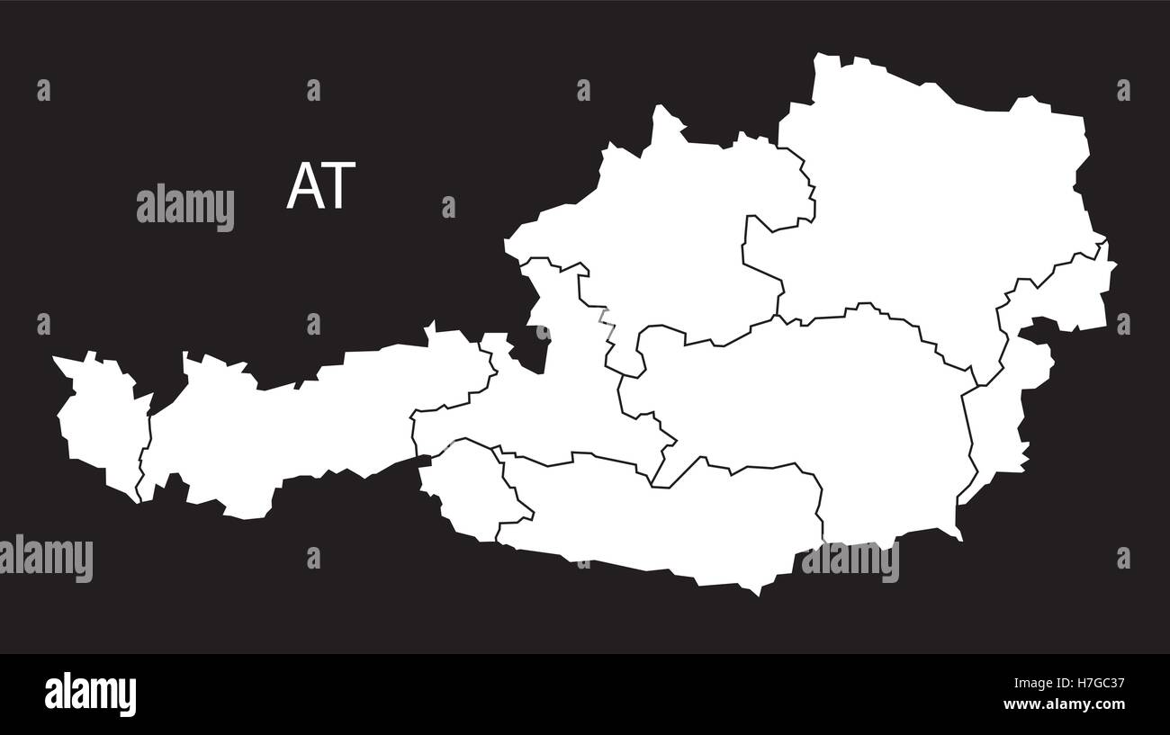 Autriche Carte avec les Etats fédéraux noir blanc Illustration de Vecteur