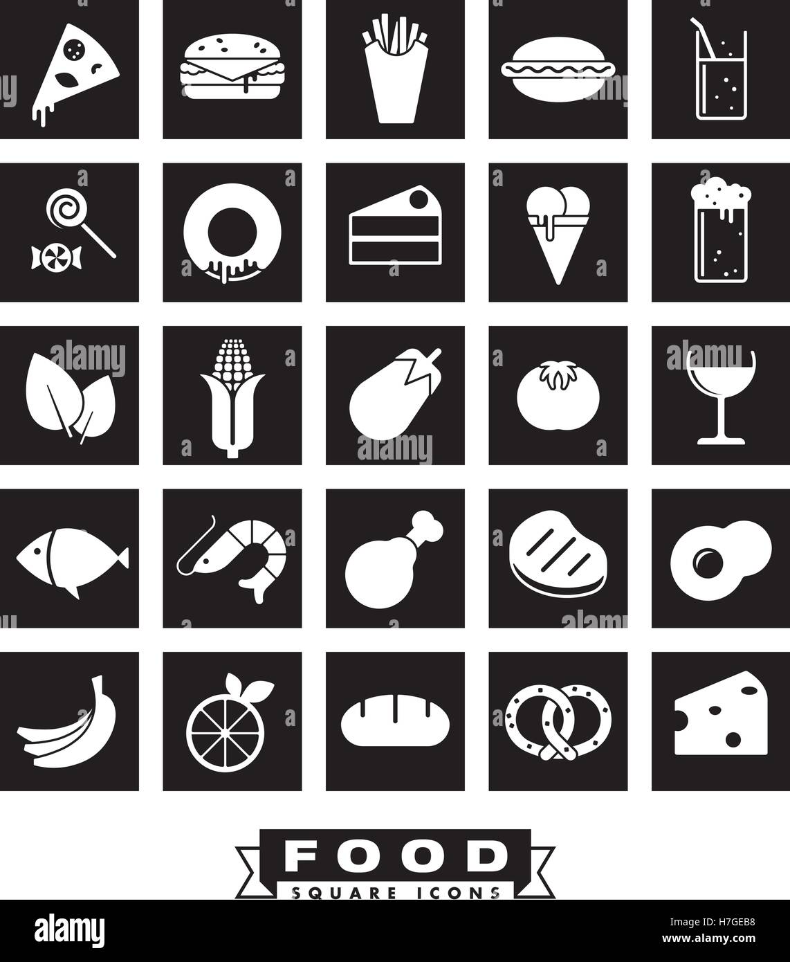 Collection de 25 aliments et boissons solides icônes vectorielles en carrés Illustration de Vecteur