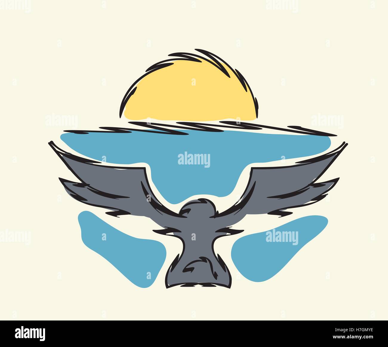 Vol d'oiseaux à l'horizon avec sunrise vector illustration Illustration de Vecteur