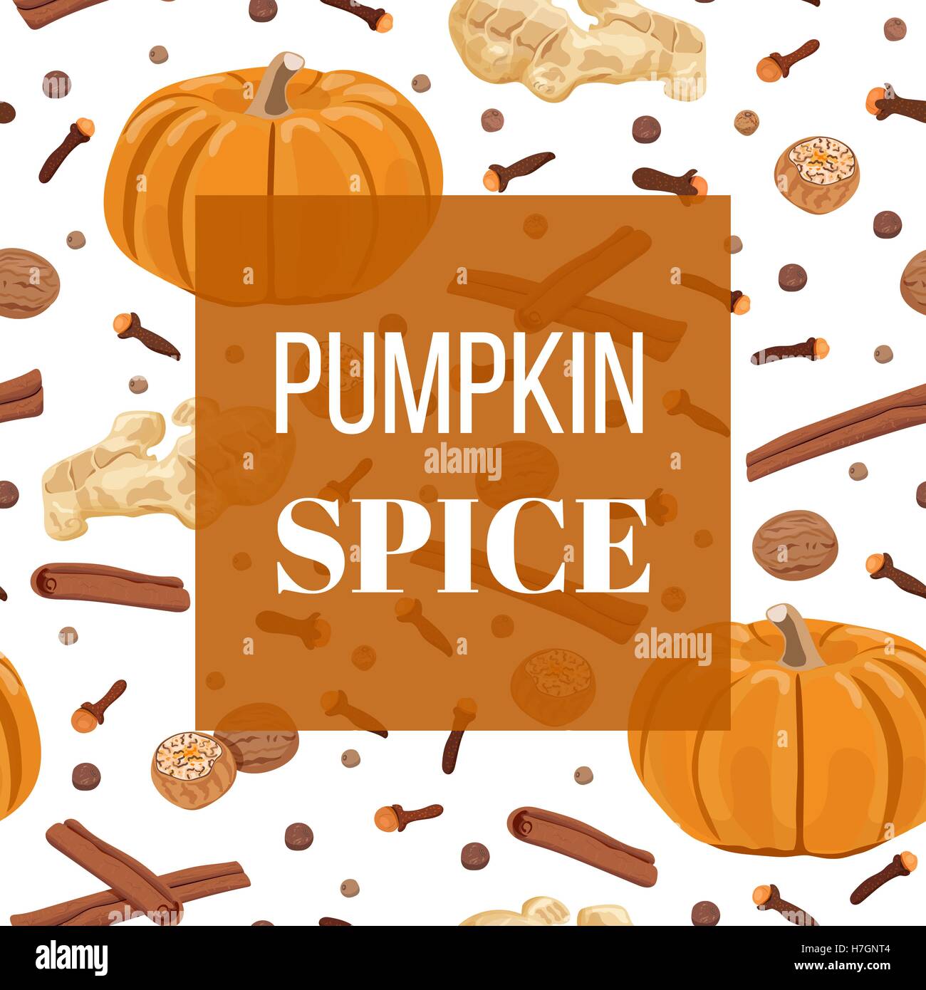 Pumpkin spice seamless pattern vector set. Citrouille, muscade, gingembre, girofle, cannelle, piment. Label2. Pour l'alimentation design, p Illustration de Vecteur