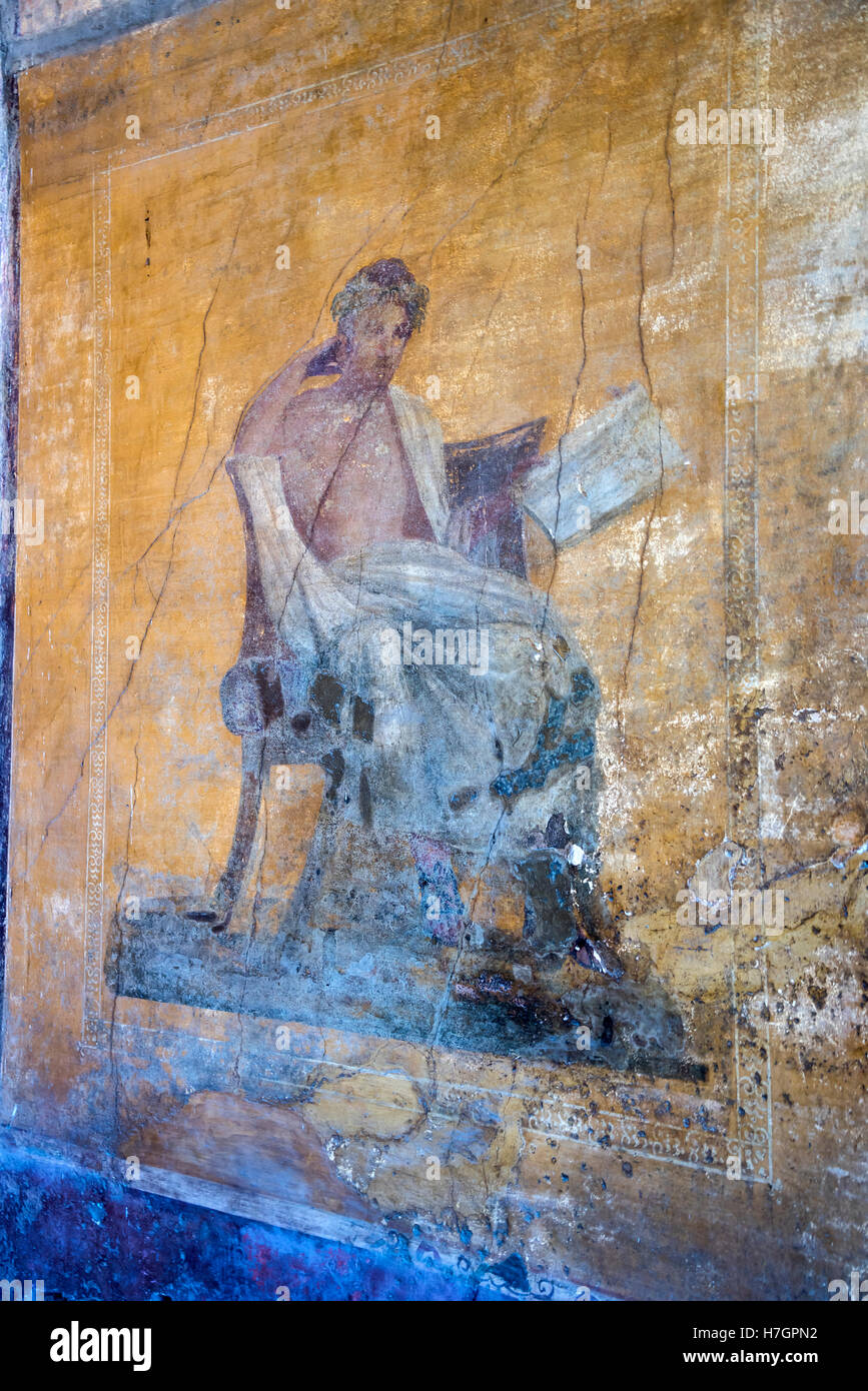 Fresque romaine antique, Pompéi , site archéologique, région de Campanie, Italie Banque D'Images