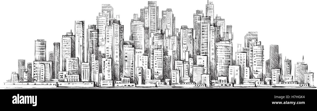 Ville hand drawn, vector illustration Illustration de Vecteur