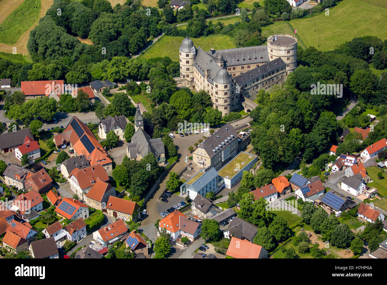 Le Château de Wewelsburg et ses environs village Wewelsburg, ville de Büren, Paderborn, District Soester Plaine, Rhénanie du Nord-Westphalie Banque D'Images