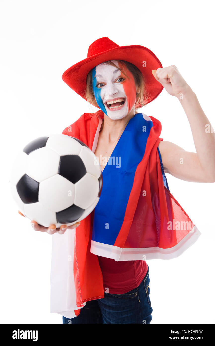 Fan de foot français femelle Banque D'Images