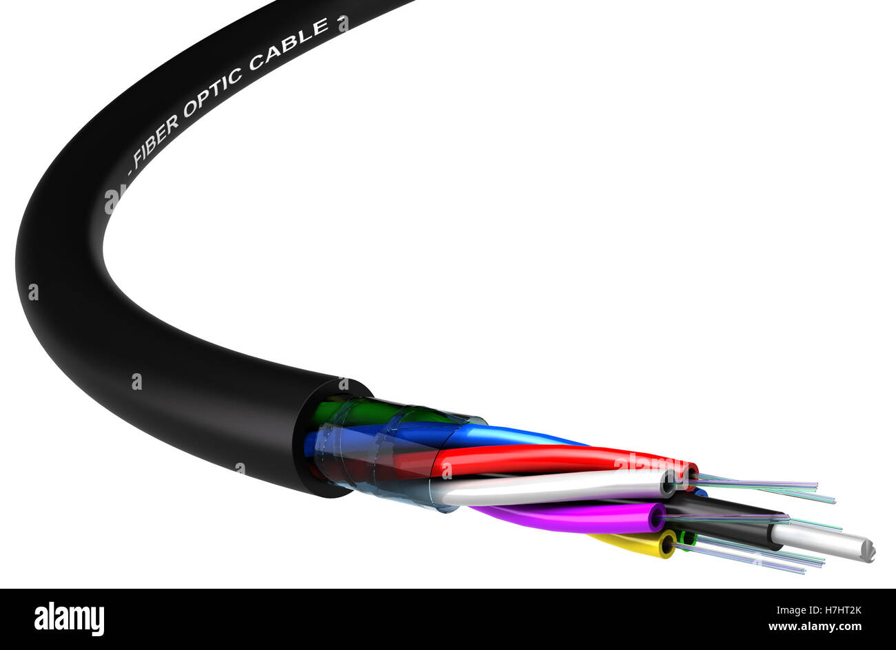 3D illustration d'un câble optique avec 6 tubes isolated over white background Banque D'Images