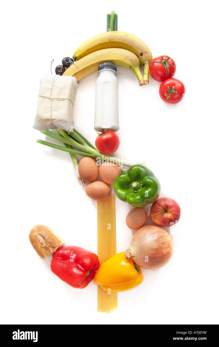 L'épicerie des aliments dans la forme de la symbole dollar Banque D'Images