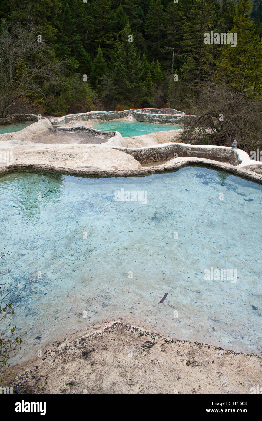 Les dépôts de calcite, Huanglong en Chine, Asie Banque D'Images