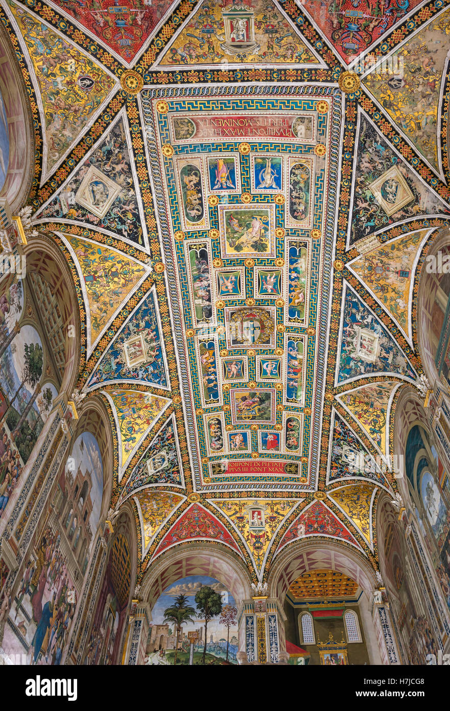 La Bibliothèque Piccolomini dans le Duomo de Sienne, Toscane, Italie Banque D'Images