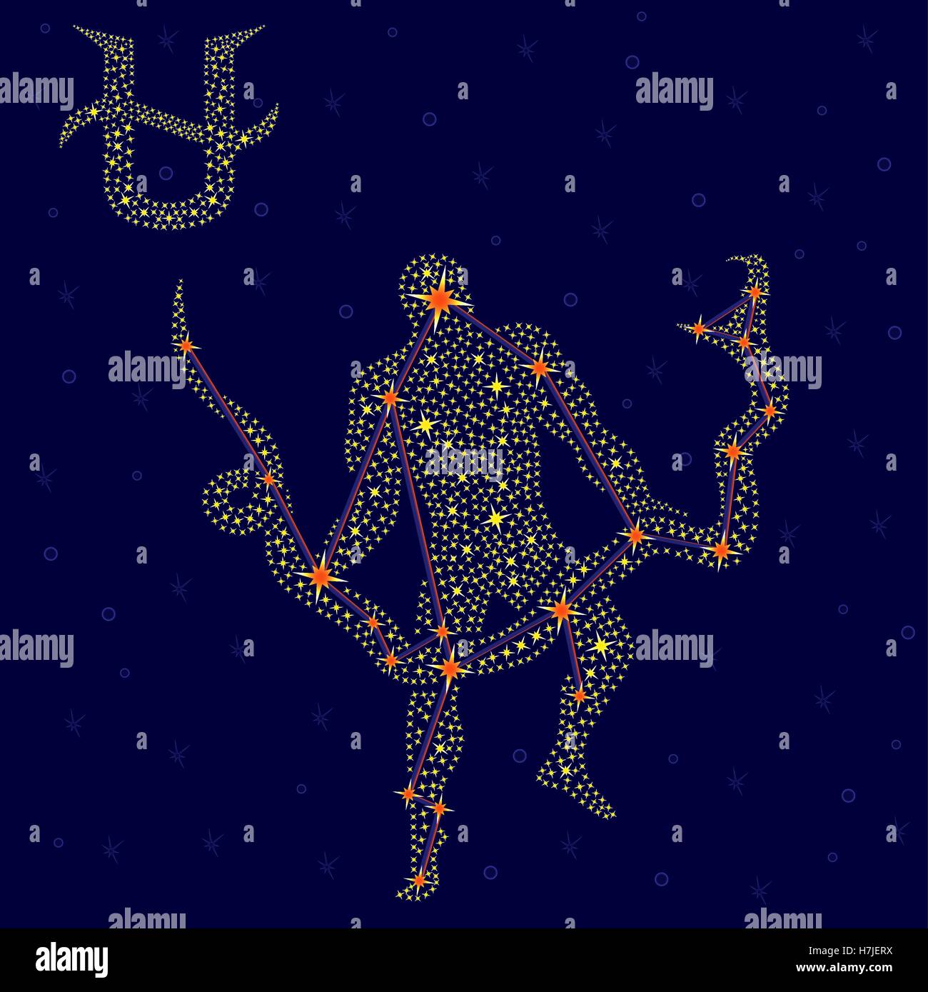 Autre treizième signe du zodiaque Ophiuchus sur fond de ciel étoilé avec l'esprit d'étoiles dans la constellation, ve Illustration de Vecteur
