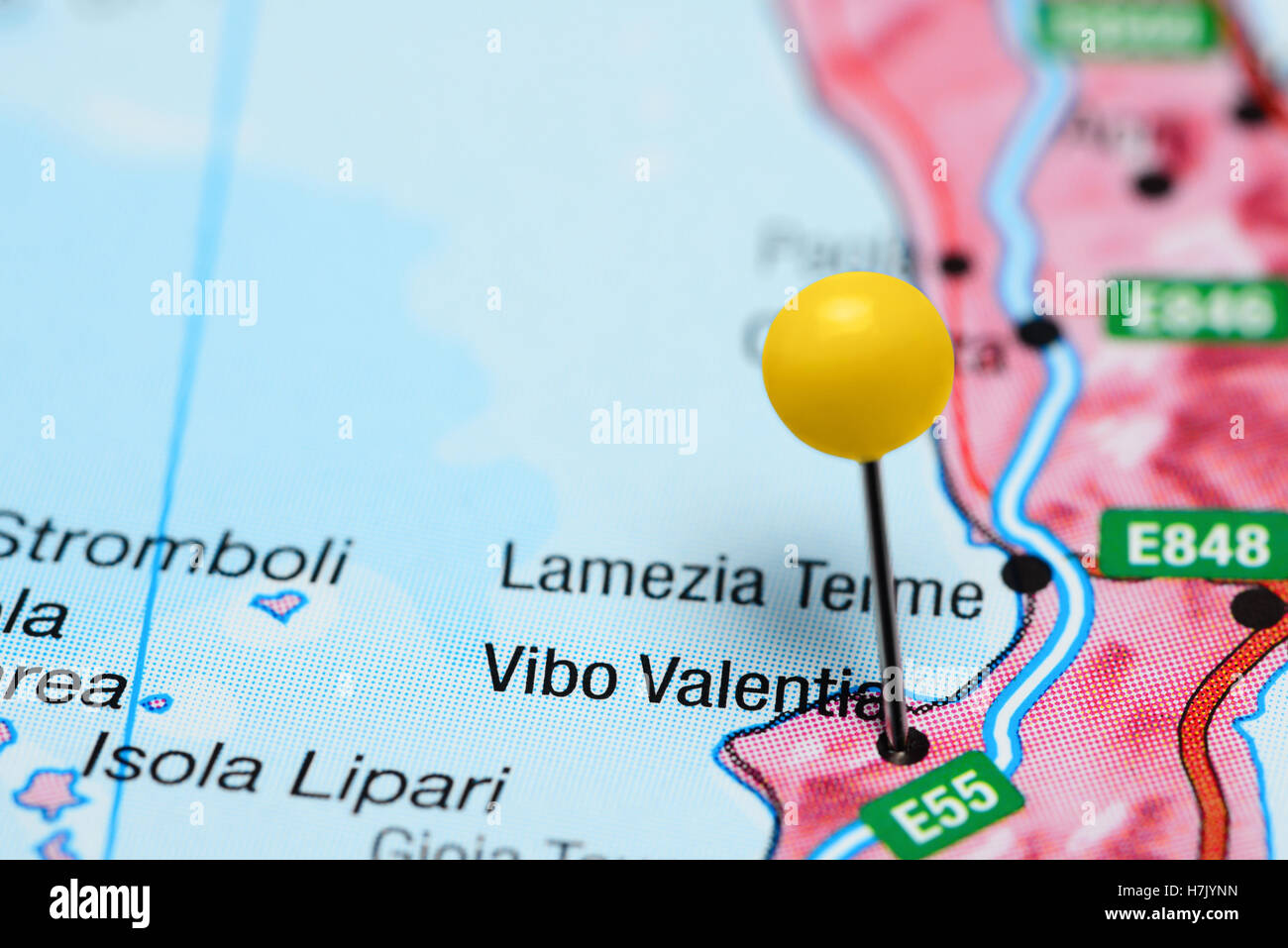 Vibo Valentia épinglée sur une carte de l'Italie Banque D'Images