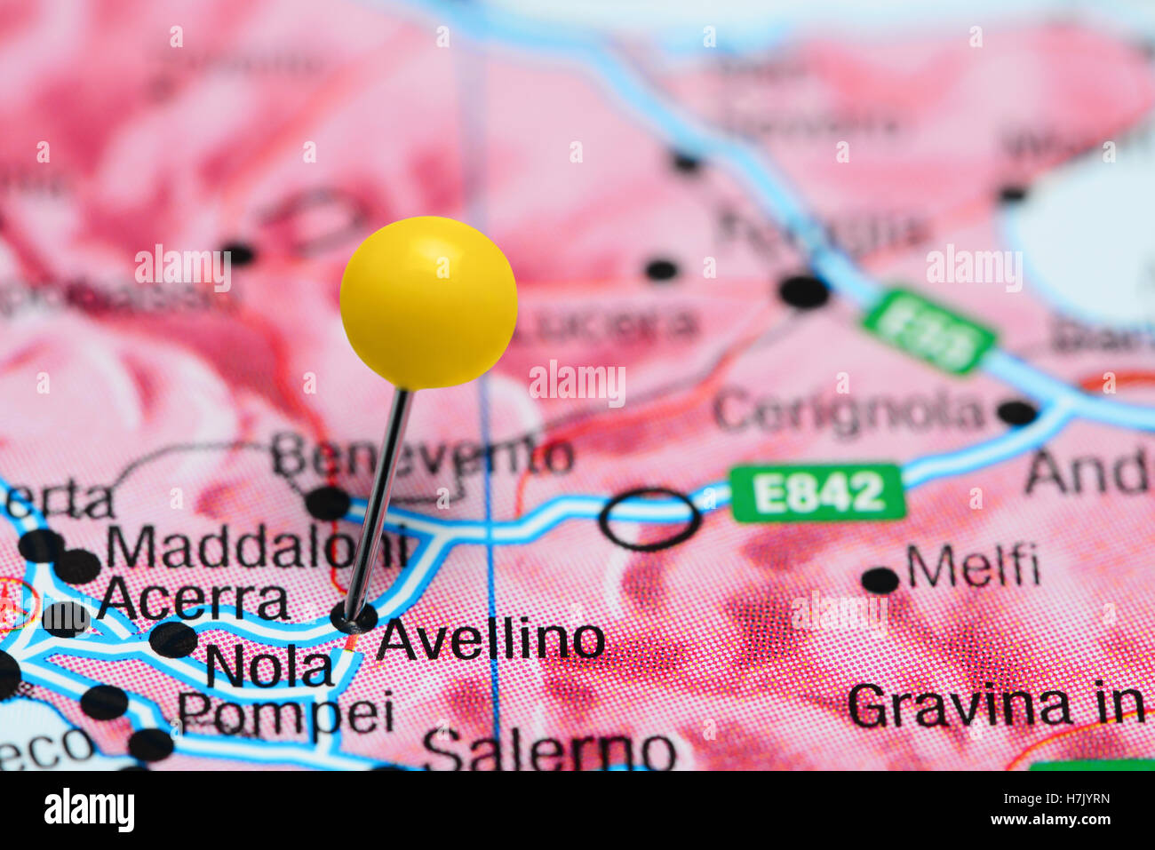 Avellino épinglée sur une carte de l'Italie Banque D'Images
