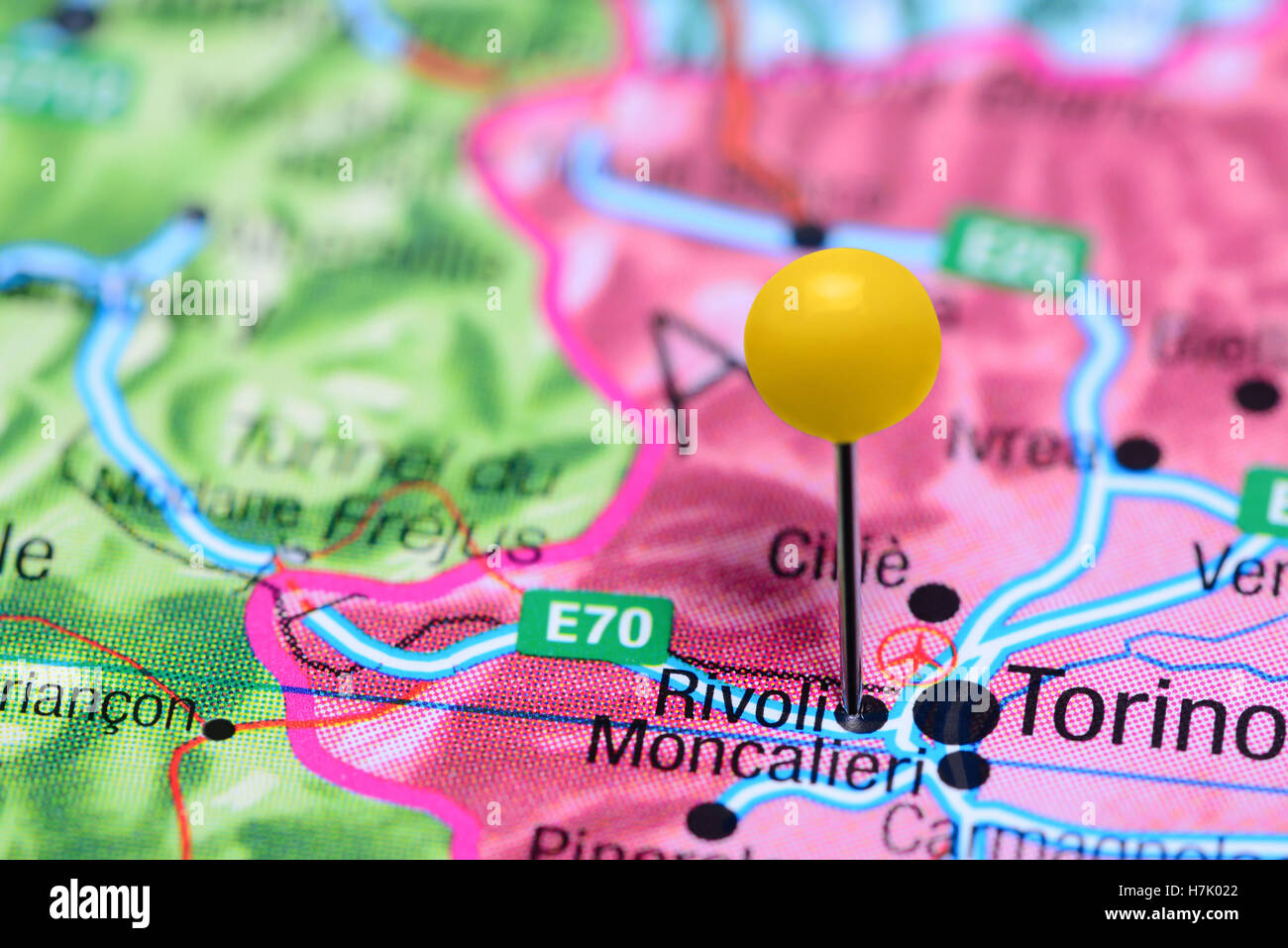 Rivoli épinglée sur une carte de l'Italie Banque D'Images