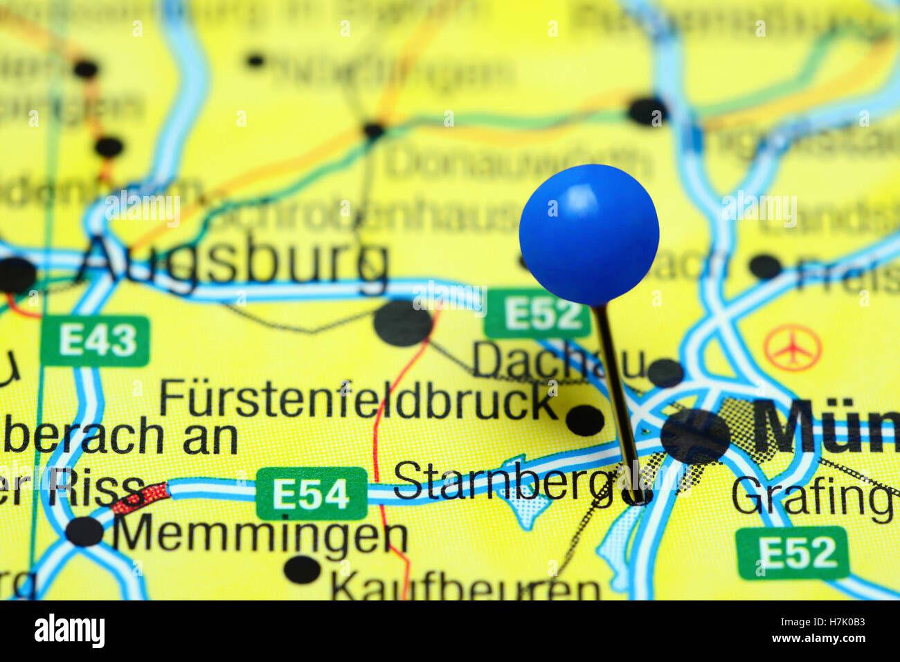 Starnberg épinglée sur une carte de l'Allemagne Banque D'Images