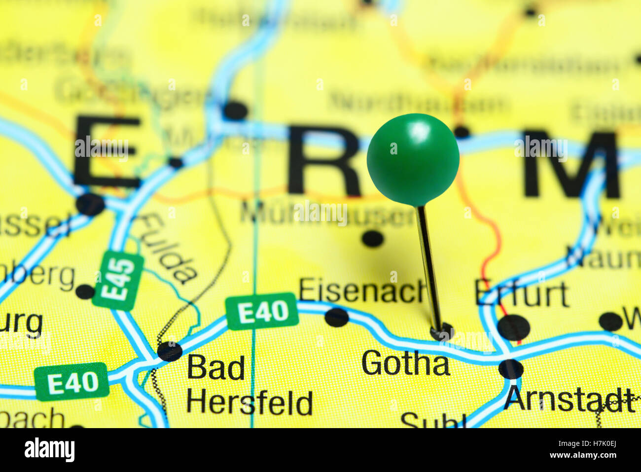 Gotha épinglée sur une carte de l'Allemagne Banque D'Images