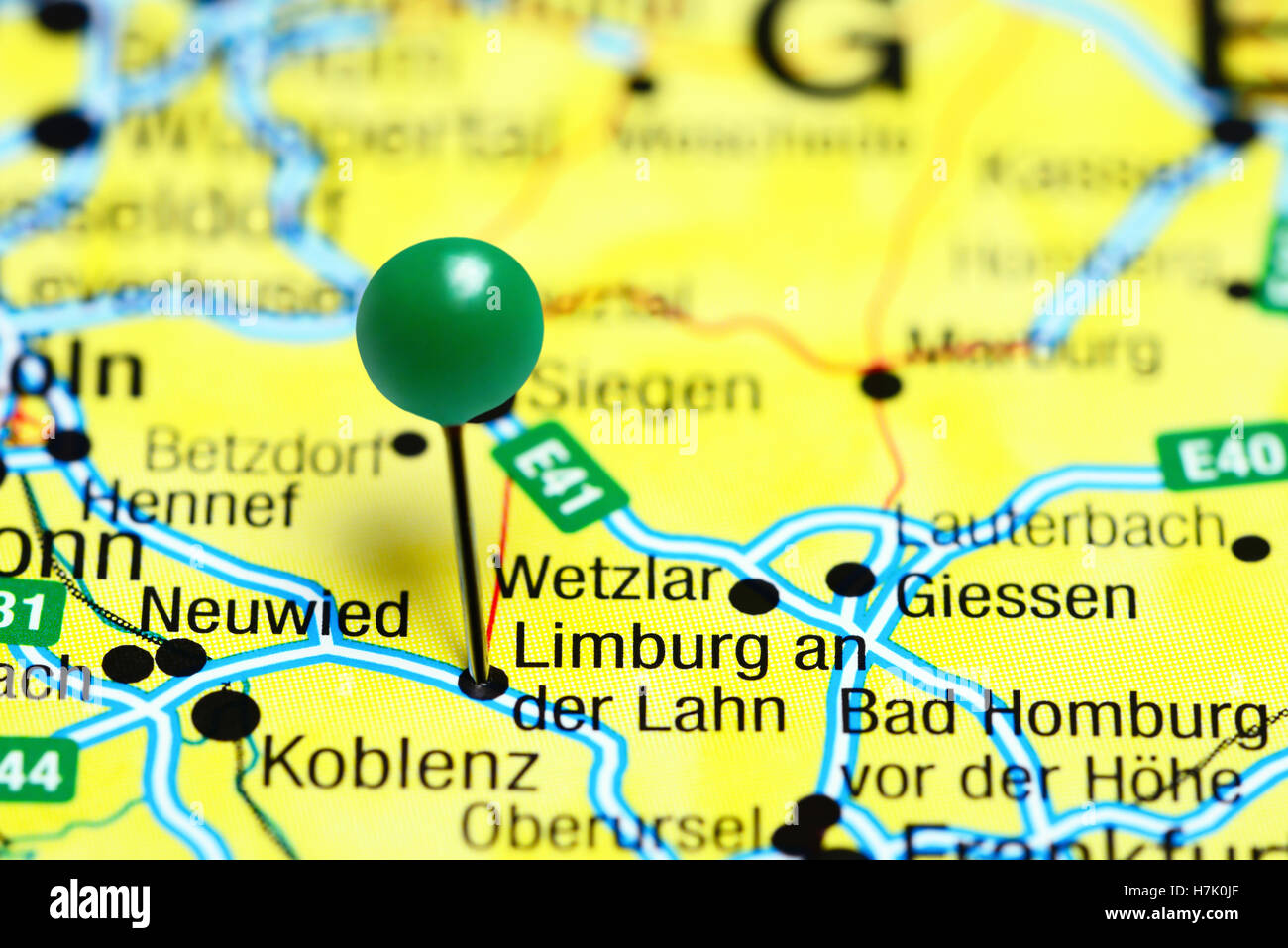 Limburg an der Lahn épinglée sur une carte de l'Allemagne Banque D'Images