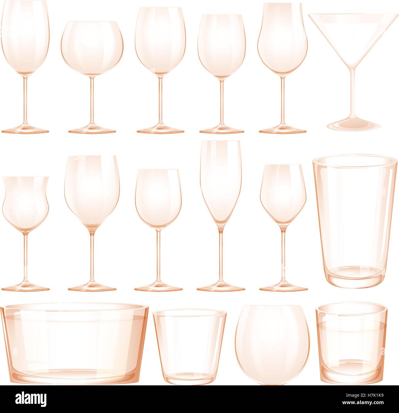 Différents types de verres illustration Image Vectorielle Stock - Alamy