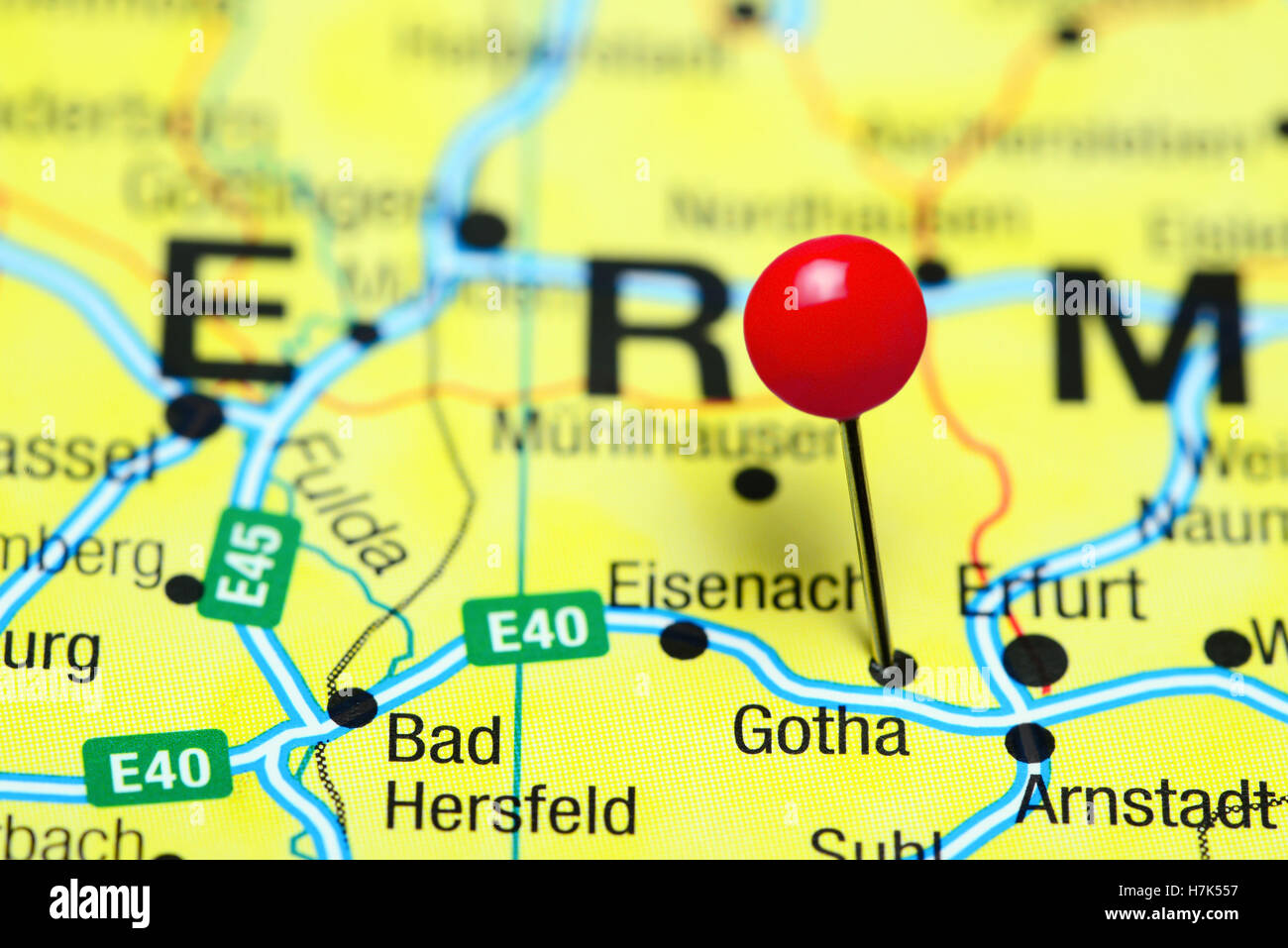 Gotha épinglée sur une carte de l'Allemagne Banque D'Images