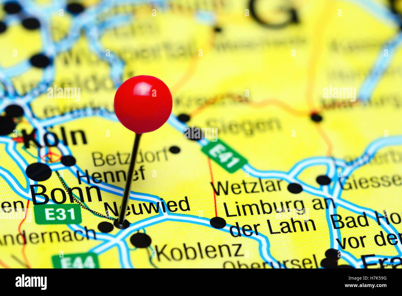Neuwied épinglée sur une carte de l'Allemagne Banque D'Images