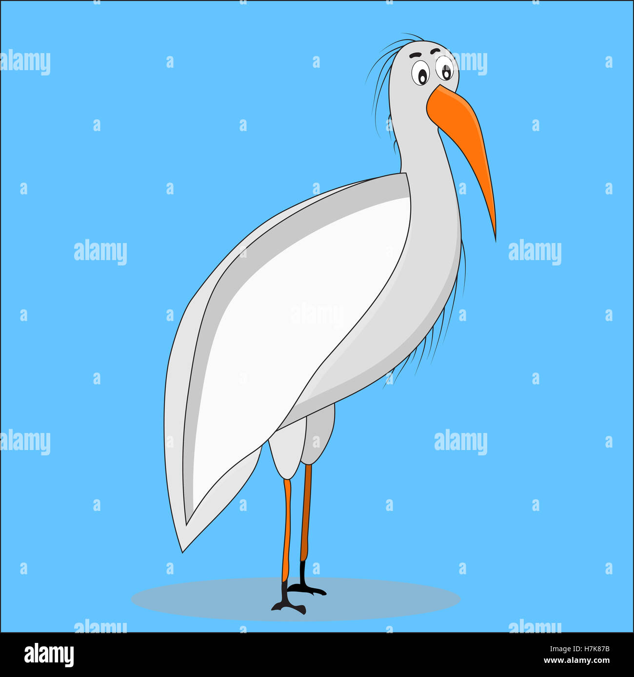 Ibis caricature. Egret et Ibis blanc, Hummingbird et ibis chauve. Vector illustration Banque D'Images