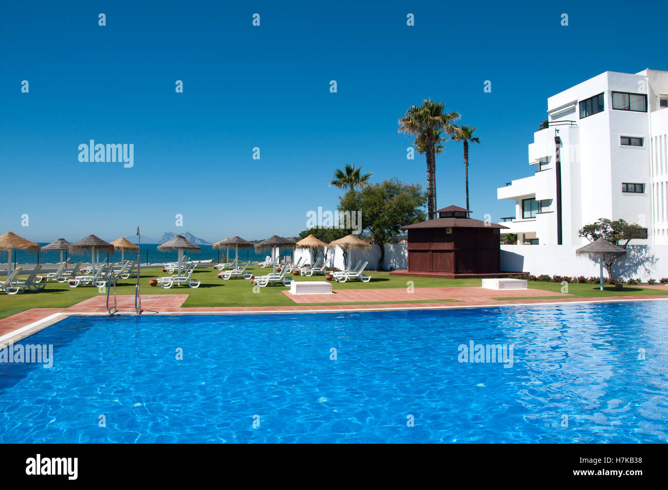 Club de plage privé, Sotogrande, San Roque, Cadiz, Espagne Banque D'Images