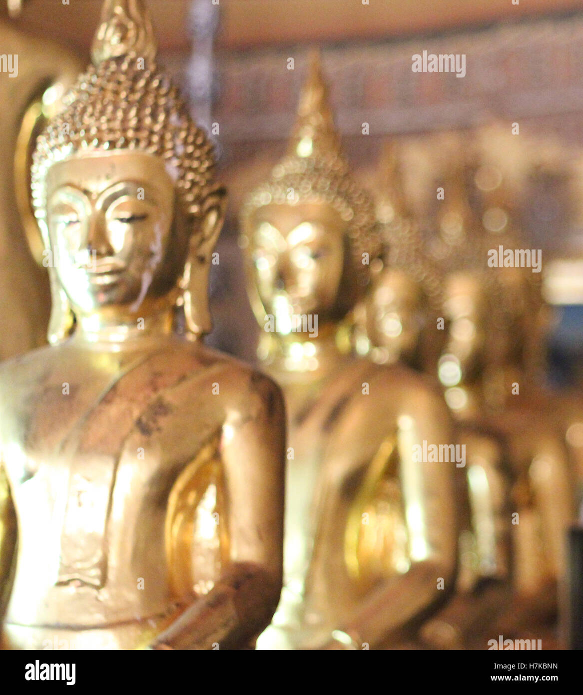 Bouddhas d'or de Wat Ratchanatdaram, Bangkok, Thaïlande Banque D'Images