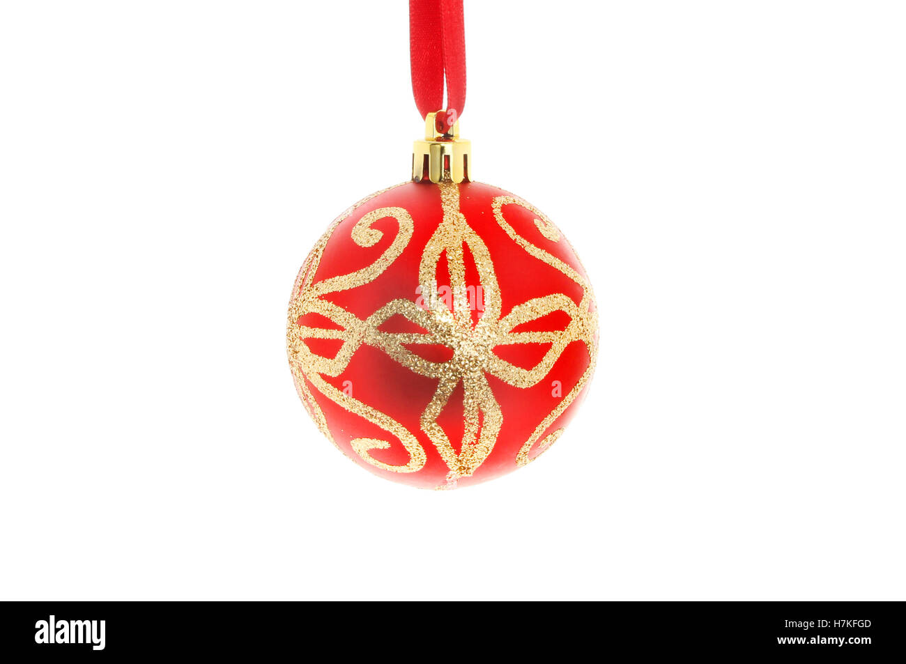 Glitter rouge et or boule de noël isolés contre white Banque D'Images