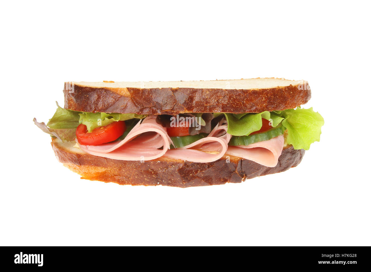 Sandwich à la salade de jambon coupé épais isolés contre white Banque D'Images