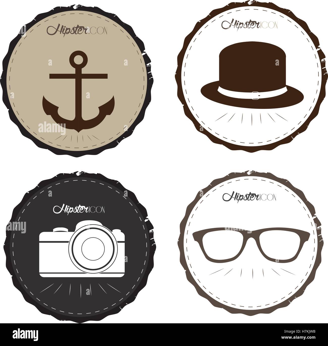 Jeu d'étiquettes avec différentes icônes hipster, Vector illustration Illustration de Vecteur